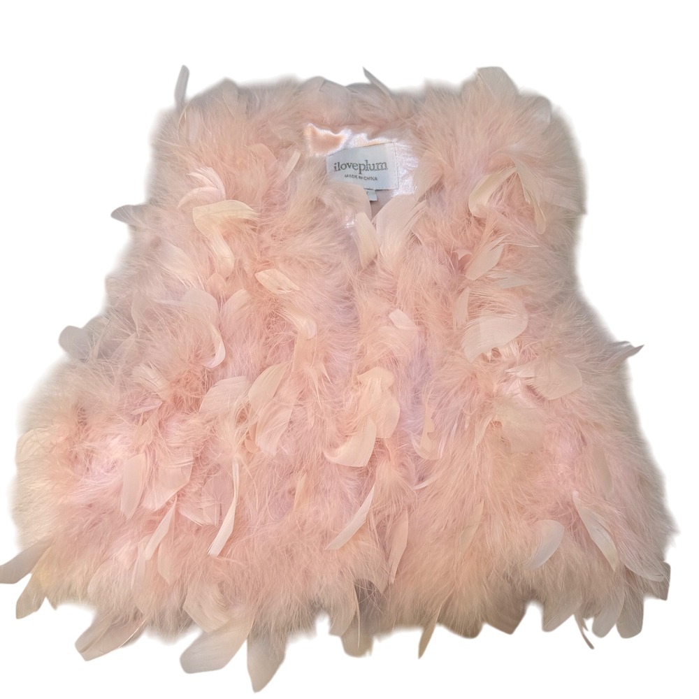 I Love Plum Pink Feather Vest Girls Size 4Y‎ NWOT
